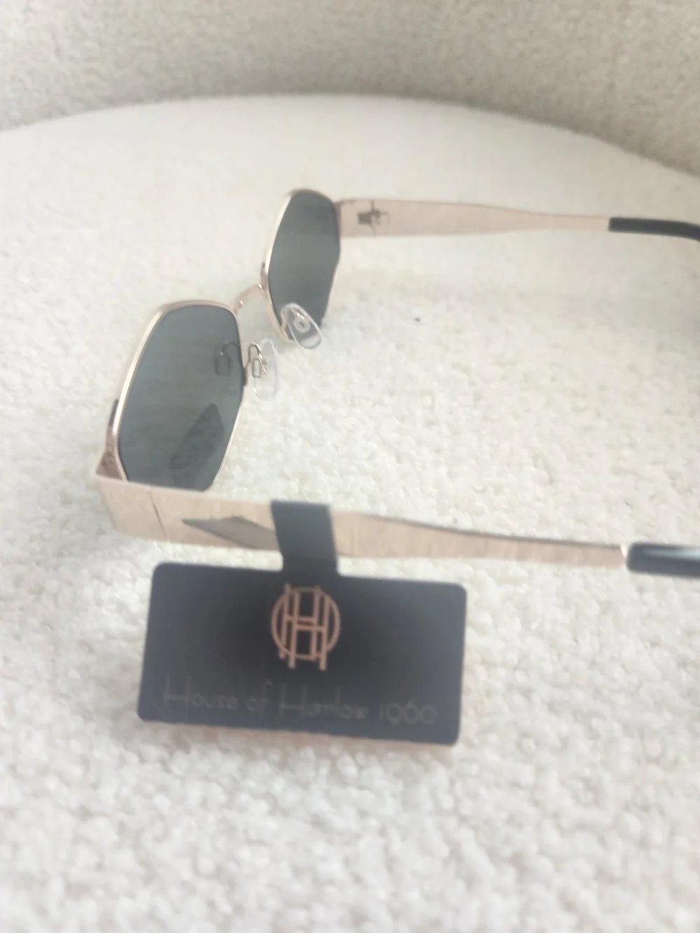 House Of Harlow 1960 Rose Gold Metal Geometric Sunglasses Green Lenses Y2K